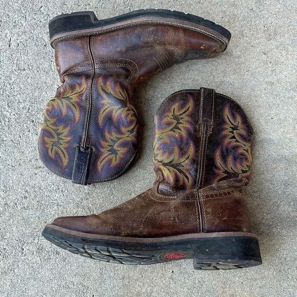 Justin Driller Western Work Boot Brown Men’s Size 9.5 Oil Resistant - Picture 1 of 9